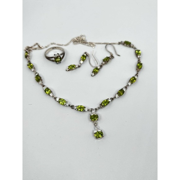 Natural Peridot Gemstone 925 sterling silver Handmade necklace Set Earning Ring - Picture 10 of 10